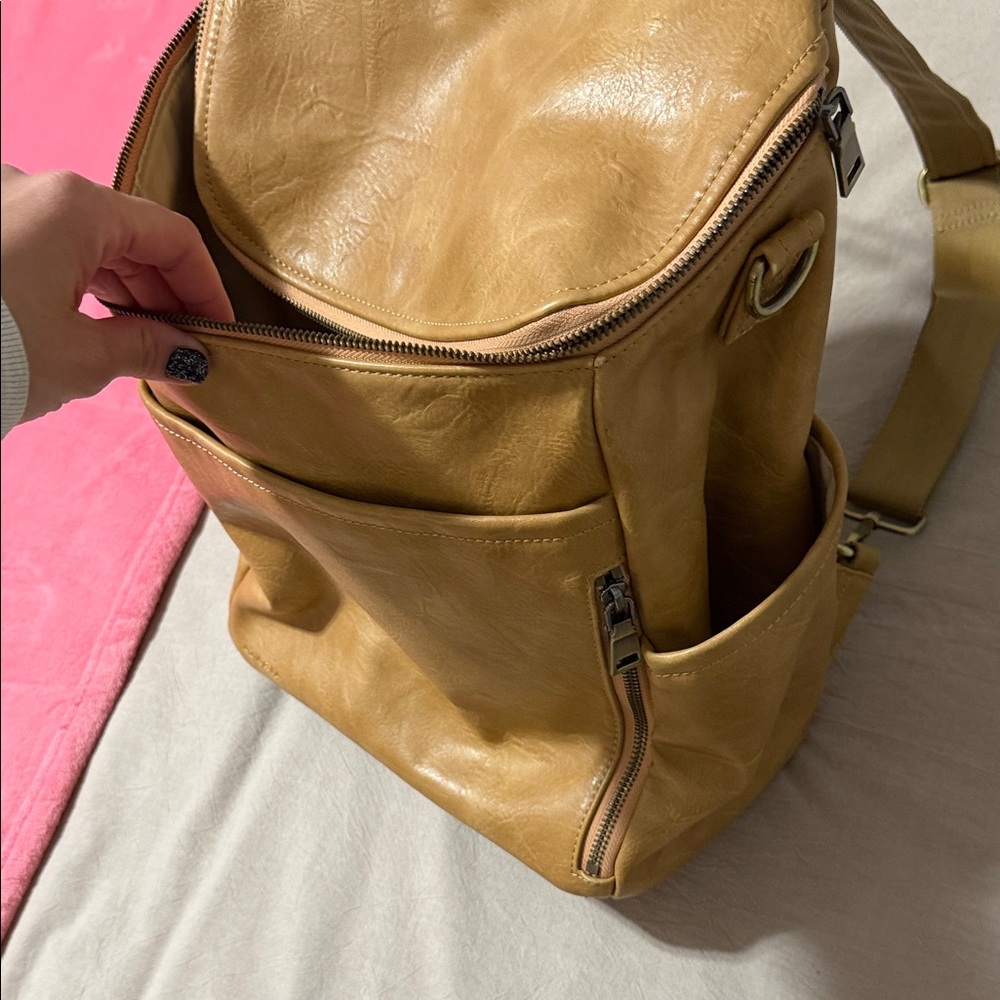 Tan vegan leather backpack or diaper bag - Picture 3 of 15